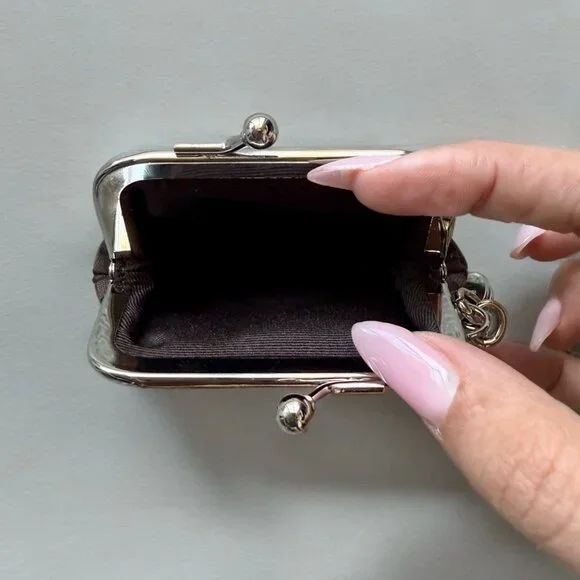 Coach Brown Mini Signature Kisslock Keychain Key Ring Coin Purse - Picture 3 of 4